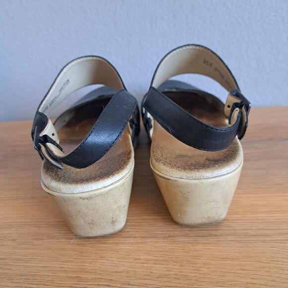 Dansko Thea Leather Clogs Slingback Sandals Wood Cut Out Black Womens 38 7 7.5 - Picture 5 of 10